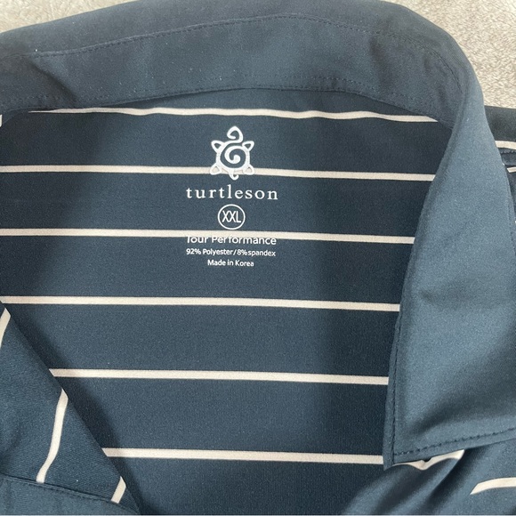 Turtleson Polo Shirt Mens XXL blue white Stripe Stretch Performance Golf NWOT - Picture 3 of 6